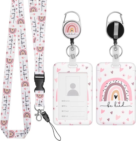 Retractable Lanyard met ID Kaarthouder Set, Boho Regenboog Plastic Kaarthouder met Afneembare Lanyard en Badge Reel Clip, Ideaal voor Verpleegkundigen, Artsen en Docenten