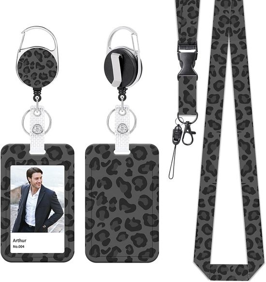 Retractable Lanyard met Kaarthouder, Leopard Print Design voor ID Kaarten, Ideaal voor Kantoor en Onderwijs