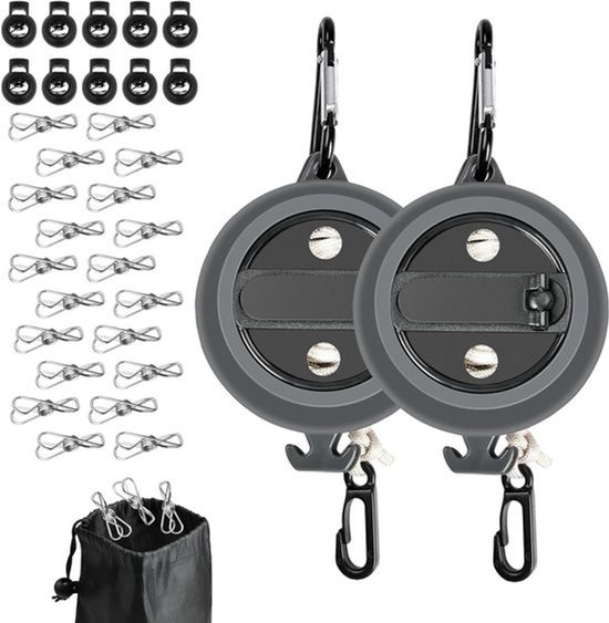 Retractable Reel kledinglijn 10m - Campingkledinglijn met 10 bevestigingshaken en 20 wasknijpers