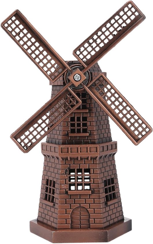 Retro Houten Windmolen Standbeeld, Miniatuur Tuindecoratie, Bronzen Afwerking, Perfect voor Tuin en Binnenhuis, Unieke Ambachtelijke Ornamenten van Merkloos