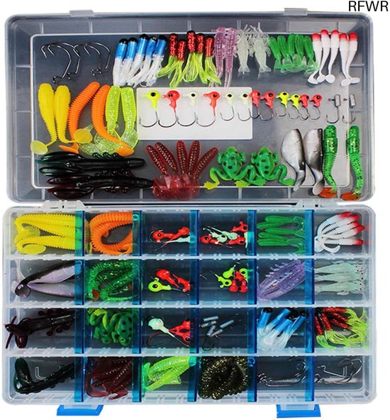 RFWR® 146-delige kunstof kunstaasset met visaccessoires in handige opbergdoos voor zowel zoet- als zoutwater van RFWR
