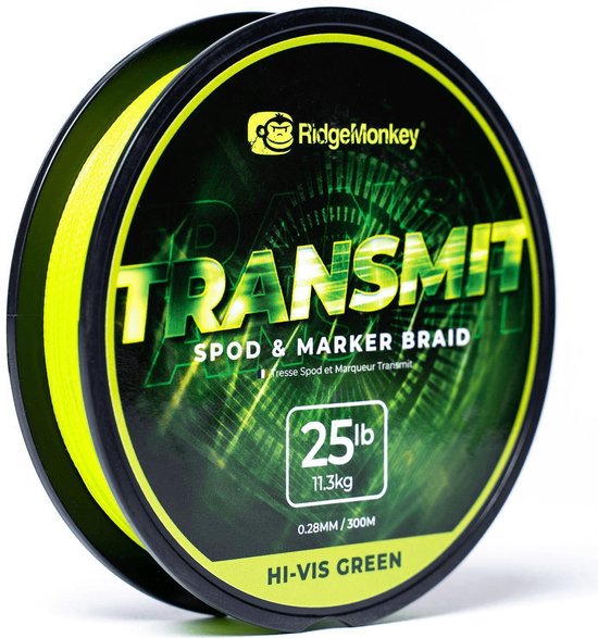RidgeMonkey RM-TEC Transmit Spod & Marker Braid | 300m 0.28mm Hi-vis Green van RidgeMonkey