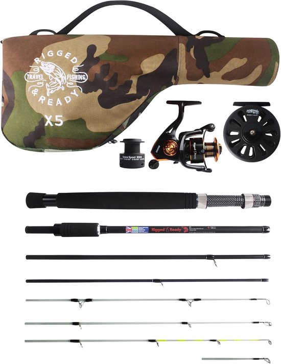 Rigged en Ready X5 Travel Fishing Combinatie. Super Compact Spin/Fly Travel Rod, 1 spin+1 fly reel+case. 1 hengel 5 - ShopVlot