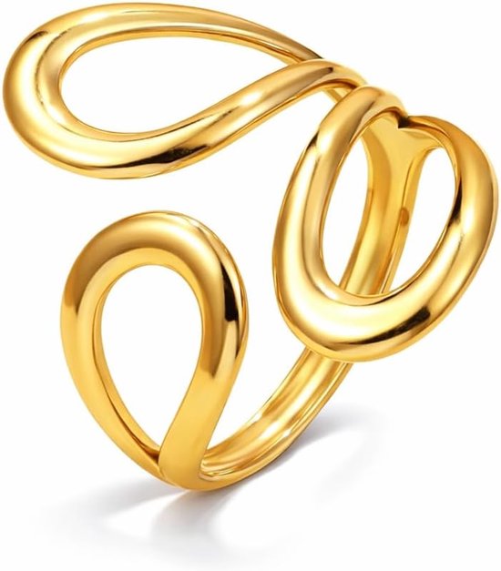 Ring Goud Dames, Verstelbare Open Gouden Ring, Brede Duimring voor Vrouwen, Gouden Ringen Waterbestendig uit Roestvrij Staal, Moderne Dames Sieraden als Geschenk