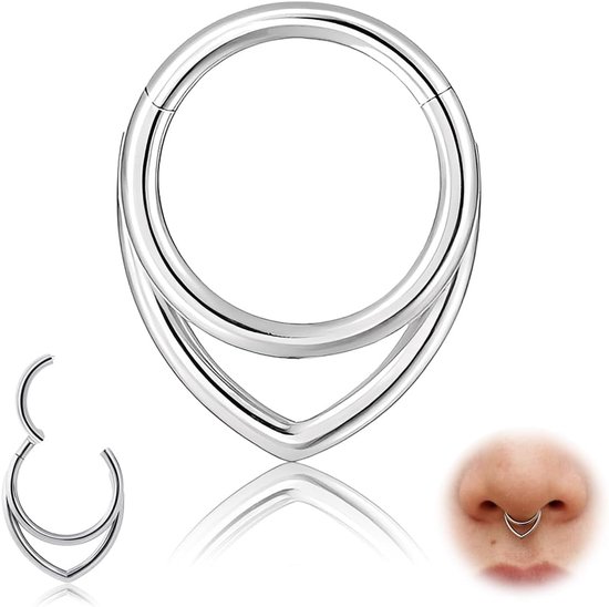 Ring septum zilver 16G chirurgisch staal 316L 12mm Clicker scharnier