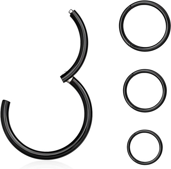 Ring zilver 8 stuks 18 g neusring Nostril septum piercing ringenset chirurgisch staal dunne lippiercing septum clicker kraakbeen piercing oor voor dames en heren 8 mm/10 mm/12 mm