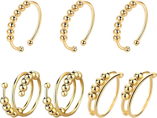 Ringen, goud, drie open stijlen, draaibare ringen, verstelbaar, anti-stress-ringen, ter verlichting van angst, geschenken voor dames en meisjes