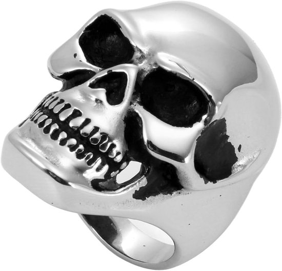 Ringen kleur zilver zwart schedel gothic maat optioneel, Roestvrij staal, Zonder steen.