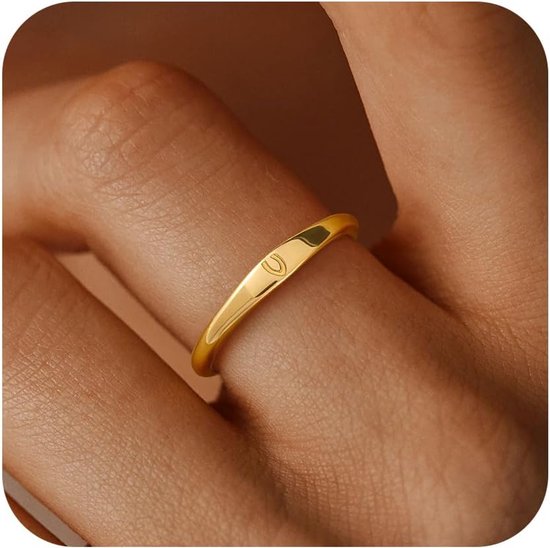 Ringen met letters, dames, vrouwen, 14K verguld, initialen, ring, gouden vingerring, stapelring, letterring, eerste letterring, statement, duimring, modesieraad, cadeau, tienermeisjes