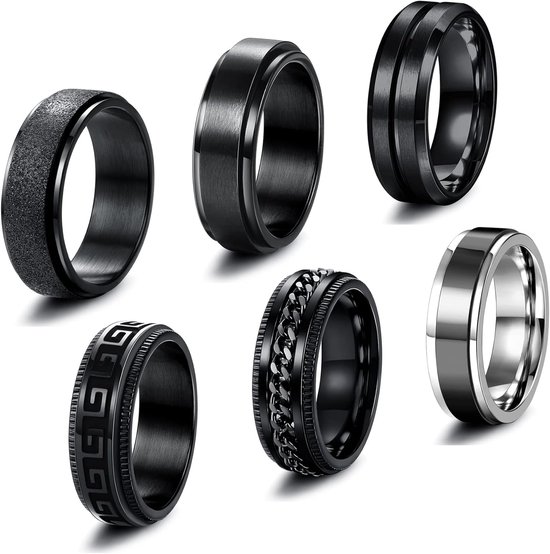 Ringen roestvrij staal gedraaide ketting ringen spinner ringen 8 mm zwart cool keltische vintage ringen bruiloft belofte zwarte band ring set voor mannen maat N1/2-Z1/2, Roestvrij staal