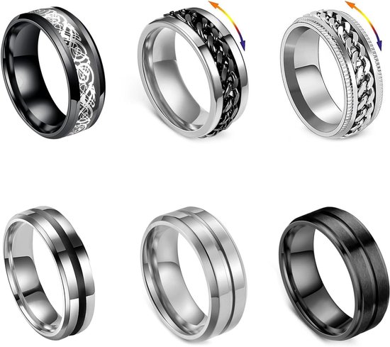 Ringen, spinner-ringen, roestvrij stalen spinnerringen, set voor mannen en vrouwen, coole zwarte ringenset