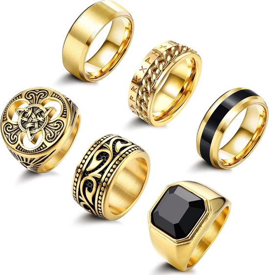 Ringen van roestvrij staal, Keltische knoopringen, set van gothic, Viking, vintage zegel of zilveren ringen voor heren