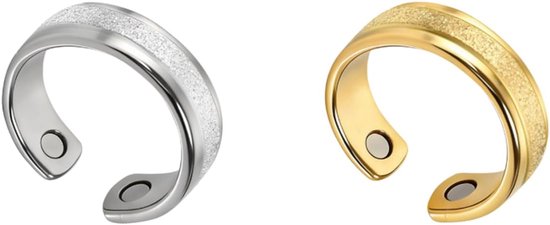 Ringen voor dames, vital ring, menopause, roestvrij staal, fitnessring, stijlvolle magneetsieraden, ringen met fluwelen zakje, ondersteunende duimring voor stress, vermoeidheid (goud, zilver