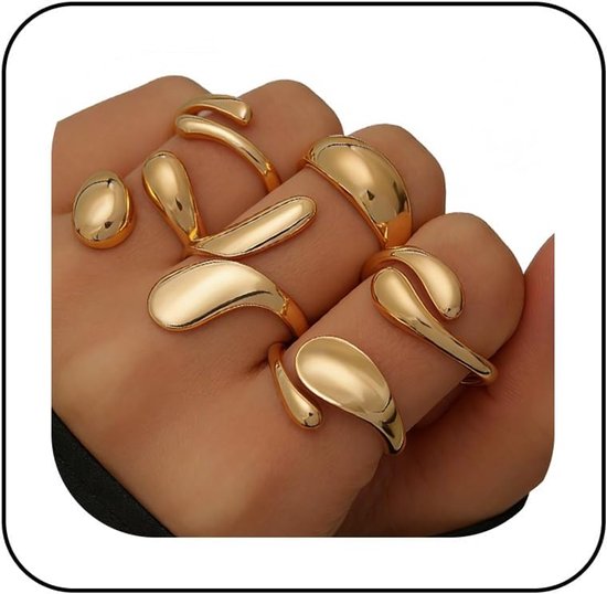 Ringen voor vrouwen, stapelbare gouden ringen druppelvormige bloem gezamenlijke vingerring verstelbare open knokkelgewricht duimring voor vrouwen tienermeisjes, Metaal, Geen