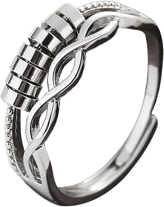 Ringen voor Vrouwen Verstelbare Angst Stress Open Spinner Bead Ringen met Double Layer glanzend zilver Open Fidget voor Vrouwen