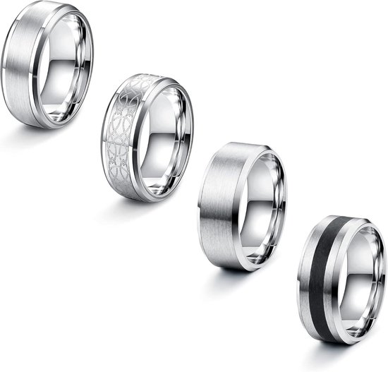 Ringen, zilverkleurig, matte afwerking, gepolijst, voor flesopener, ringen, verlovingsring, belofte, vintage ring, voor heren en dames, maat 54-70