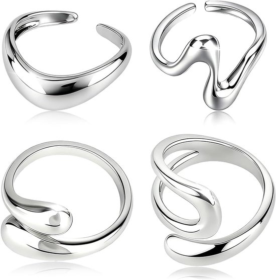 Ringen,Eenvoudige Gladde Holle Ringen,Verstelbare Open Ring,Dikke Zware Ring,Druppelvormige Duimring