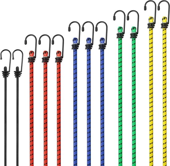 Robuuste Elastische Bungee Koorden met Haken - 12 Stuks, Weerbestendig en UV-bestendig voor Luggage, Meubelbescherming en Handkar Gebruik
