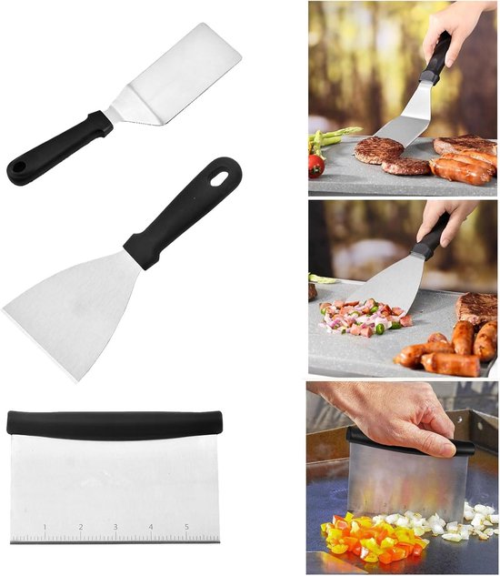 roestvrij staal 3 stuks roestvrijstalen grillspatel grillgerei met kunststof handvat, barbecue-accessoires voor smash burgers, gasbarbecues