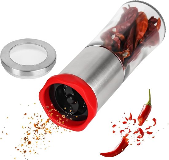 Roestvrijstalen Chili Molen met Glas - Perfect voor Chili Pepers, Specerijen en Keukenaccessoires voor Koken