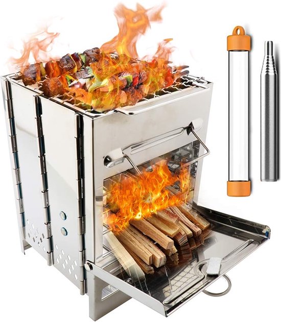roestvrijstalen grill Gill gasbrander voor outdoor koken picknick camping camping campingkoker draagbare opvouwbare lichte roestvrijstalen fornuis houtkachel backpacking fornuis picknick BBQ Cooker van Merkloos
