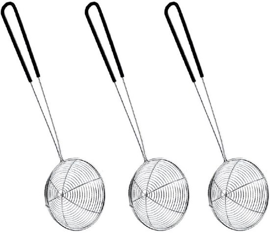 Roestvrijstalen Spatel met Zeef, Set van 3 Keuken Schepnetten voor Koken, Frituren en Pasta Bereiden, 27.5 cm