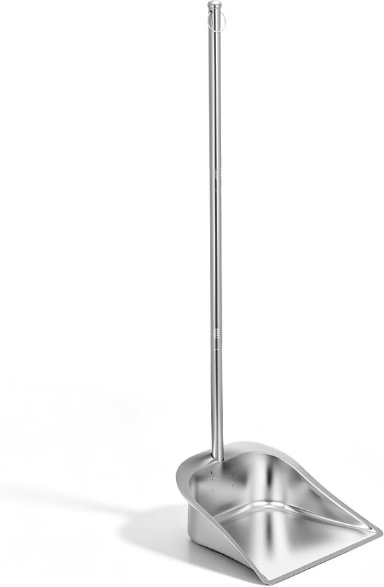 Roestvrijstalen veegschep met lange steel, roestvrij, ergonomische reinigingsschep voor keuken en huishouden, stompdesign voor moeiteloos opvegen en nauwe hoeken, robuust en duurzaam