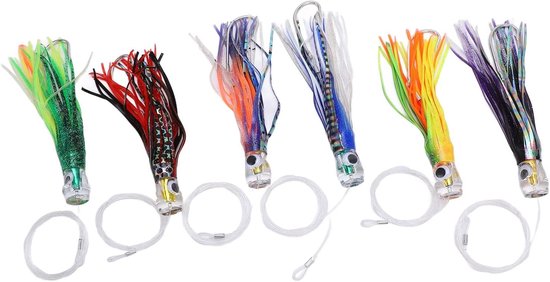Rok Kunstaas Set 6 Stuks | Acryl Trolling Lokken met Zes Kleuren Mix | Inktvis Octopus Rokken | Zoutwater Vissen Lokken - Grote Vissen - Roofvissen van Merkloos