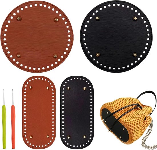 Ronde PU Leren Bodem voor Handtassen, Haken en Schoudertassen - 4 Stuks DIY Accessoires met Gaten, Ideaal voor Creatieve Projecten en Handwerk