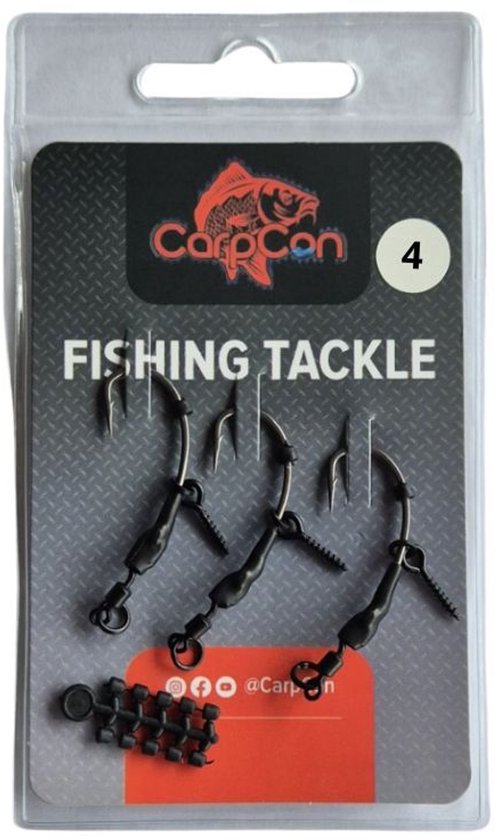 Ronnie/Spinner Rig Hook Section - 3 stuks - Haakmaat #4 - Inclusief 10 Hook Beads - Ready-to-Fish Karper Onderlijn van Merkloos