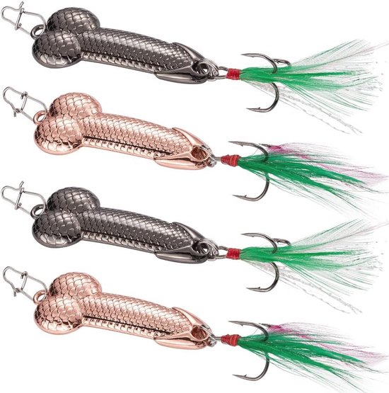 Roodgoud Zwart Metalen Aas voor Vissen - 4 Stuks met Veer en Haak voor Zoet en Zout Water van Merkloos