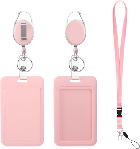 Roze ID Badge Houder met Retractable Clip en Lanyard voor Ziekenhuispersoneel, ID Kaarthouder met Draaimechanisme en Badge Reel van Merkloos