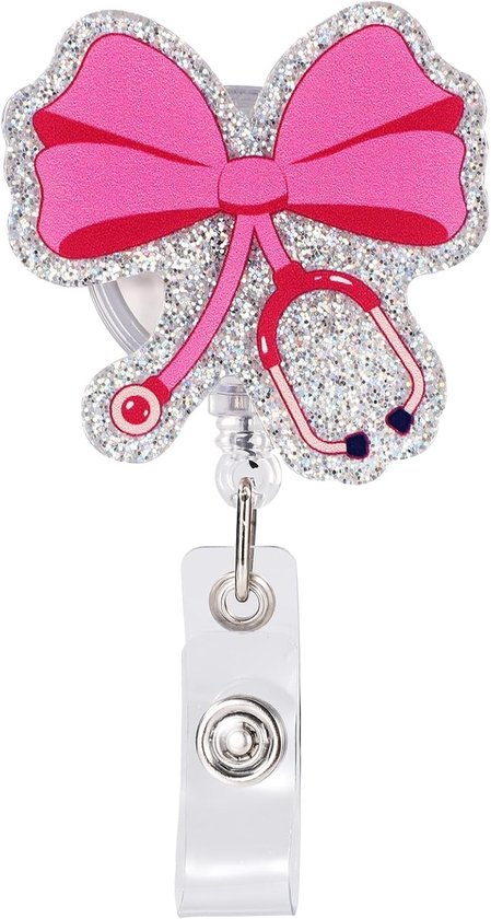 Roze Strik ID Badge Houder met 360° Rotatie, Retractable Clip voor Verpleegkundigen, Leraren en Zorgverleners, Perfecte Waardering Geschenken