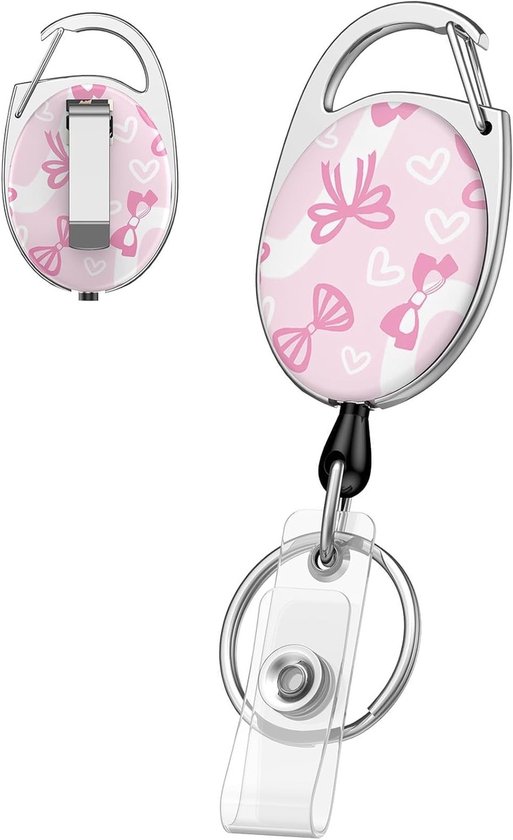 Roze Strik Retractable Badge Reel voor Identiteitskaarthouder - Stevige Sleutelhanger met Clip en Draaimechanisme van Merkloos