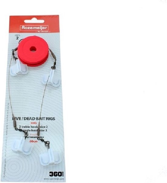 Rozemeijer Live/Deadbait Rigs 30lb - 19 Strand Thin Wire 30lb - Maat : 60cm 2 Treble Hooks Size 2 - 1 Single Hook 2 van Rozemeijer