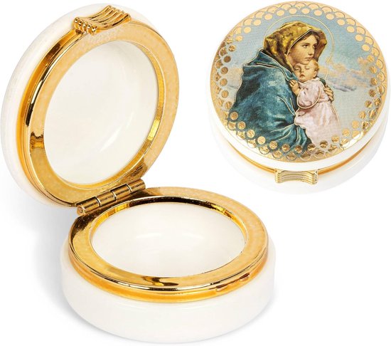 rozenkransdoosje kunststof motief Madonna met kind doosje 5x2,4cm