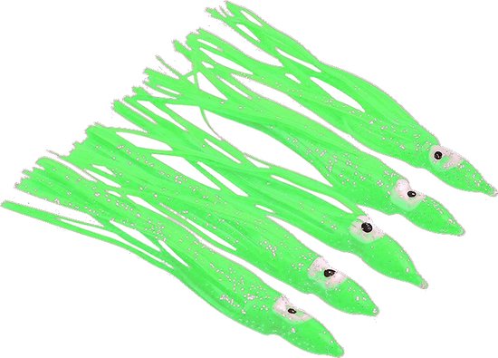 Rubber Inktvis Rokken 10cm - Kunstaas trollen - Voor Zoet-/Zoutwater vissen - Groen - SX-057 - Per 5 stuks