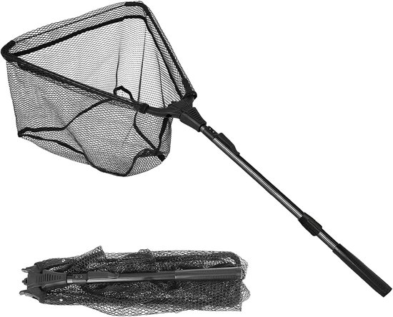 Rubberen schepnet - Visnet opvouwbaar - Vissen vangen - Versterkte aluminium greep - 90 x 40 cm - Zwart