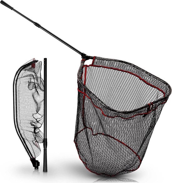 Rubberen schepnet voor roofvis - 1.7 m - snoekbaars vissen - vissersnet met rubber van Merkloos