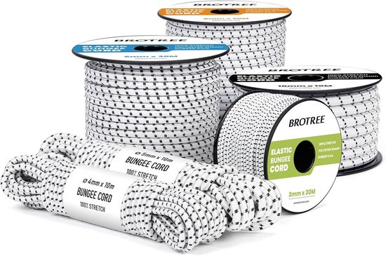 Rubberen Touw - Elastisch Koord - Vastzetten Buiten - 100% Rekbaarheid - 5mm x 10m - Wit Zwart