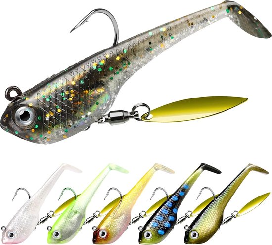 Rubbervis Aas voor Forel, Zander & Baars - Kunststof Kunstaas Set met Jigkoppen Haken - Zoet- & Zoutwater Hengelsport - Groen/Bruin - 1 Set van Merkloos