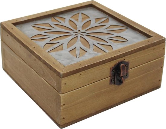Rustieke houten decoratieve doos vintage houten opbergdoos met deksel en scharnierende vierkante opbergdozen voor foto's, sieraden, aandenken en geschenken. lichtbruin