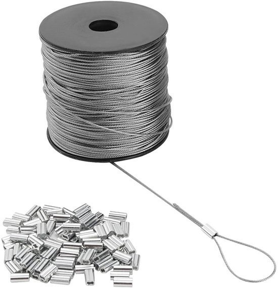 RVS draadkabel - 1mm - 122m - 100 crimpterminals en lussen