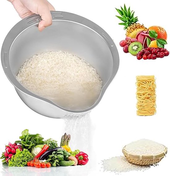 RVS Rijstkom met Spout, Multifunctionele Keukenzeef voor Het Afspoelen van Rijst, Quinoa en Groenten, Ideaal voor Pasta en Fruit