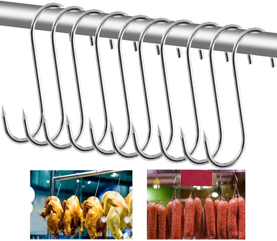 S Hooks, Meat Hook, Pointed End Meat Hooks, Stainless Steel All Purpose Hooks, Meat Hooks for Kitchen, Bathroom, Meat Processing, Shop (15 pcs, 3cm x 15cm)