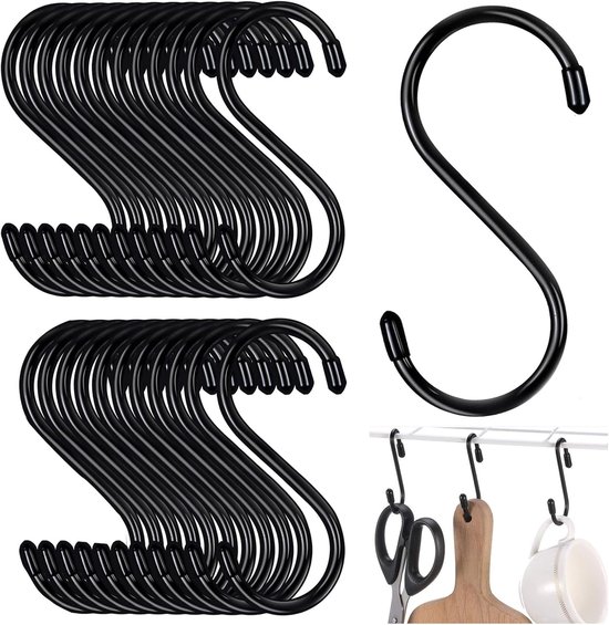 S Hooks Stainless Steel, 24 Pcs S Hooks Metal Hooks Black S Hooks Stainless Steel Hooks for Hanging, S Hooks and - ShopVlot