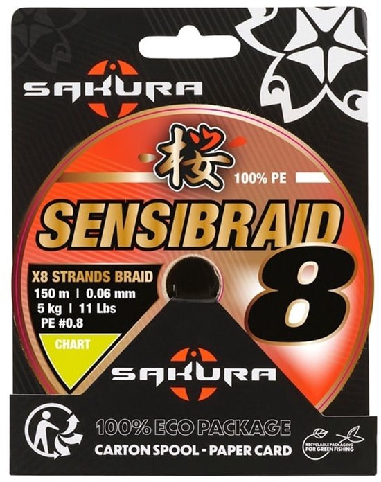 Sakura Sensibraid 8 Chartreuse 150m - Maat : 0.10mm van Merkloos