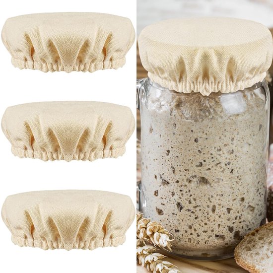 Saurdough Set van 5 potjes voor starter, herbruikbare stoffen kommafdekkingen, stretch, elastische opbergcontainers, linnen glazen, afdekkingen, elastisch doek, glas van Merkloos