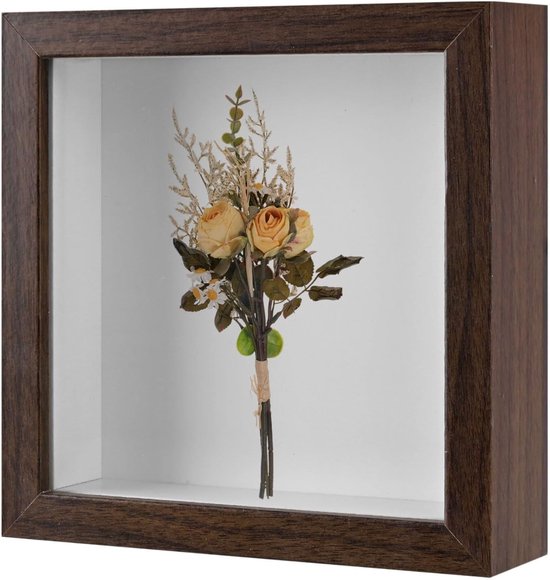 Schaduwdoos (17,8 x 17,8 cm, bruin) - fotolijst voor gedroogde bloemen van hout, tentoonstellingsdoos met vilten achterkant, ideaal voor bloemen/bankbiljetten, foto's, aandenken