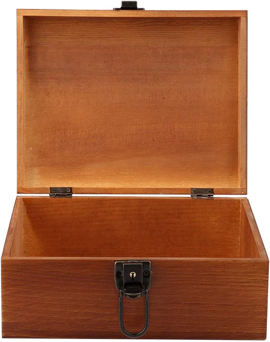 Schatkist, houten opbergdoos met slot en sleutel, decoratieve vintage box voor het bewaren van geschenken en wooncultuur (#3)